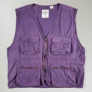 Vtg 90s Mens Utility Fishing Vest Purple Multi Pocket Cotton Gorpcore Size Lrg